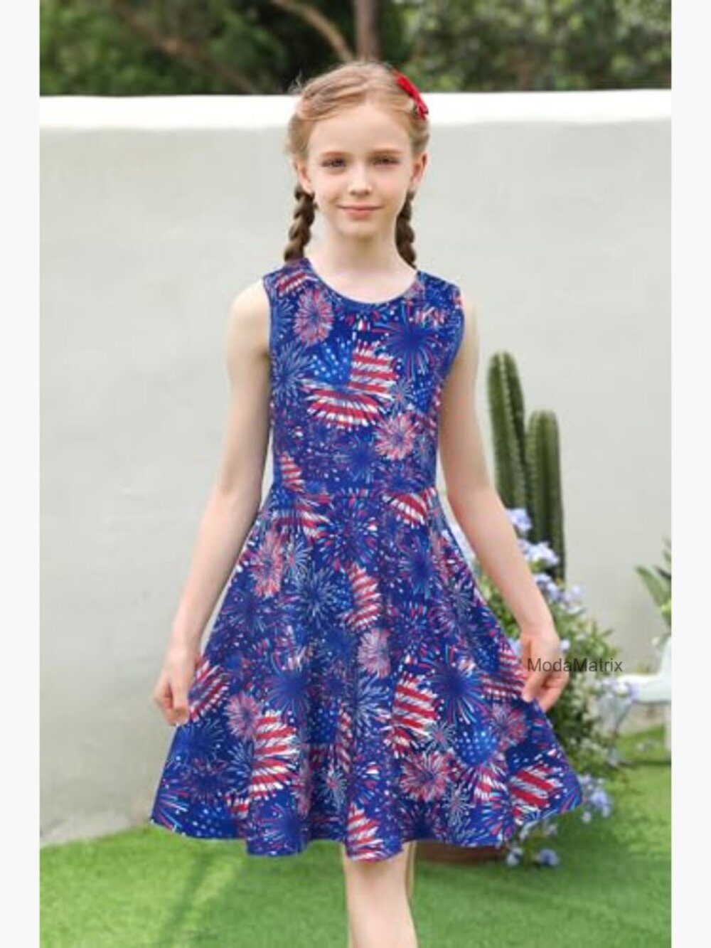 Sleeveless Girls Patriotic Flag Dress A-Line Twirl Hem USA - Picture 2 of 7